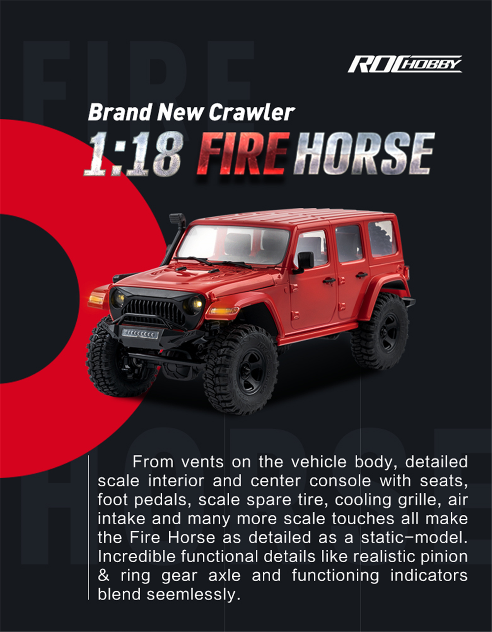 ROCHOBBY RTR 1/18 2.4G 4WD 11804 RC Car Fire Horse LED Light Full Proportional Crawler Vehicles Models