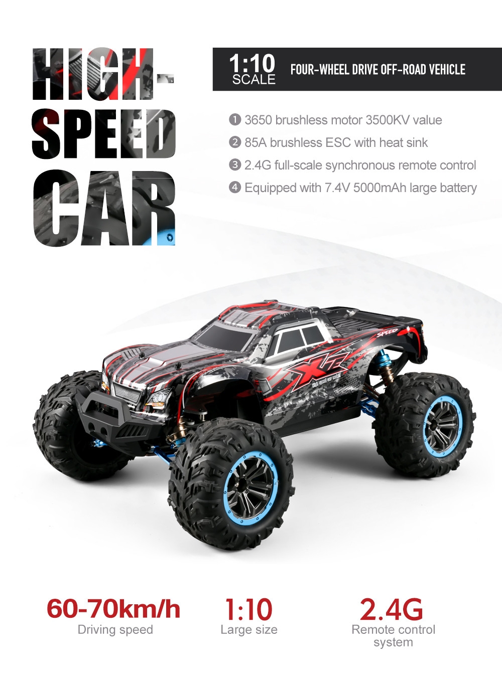 XLF F22A RTR 1/10 2.4G 4WD 70km/h Brushless RC Car Off-Road Vehicles Metal Chassis 3650 Motor 85A ESC