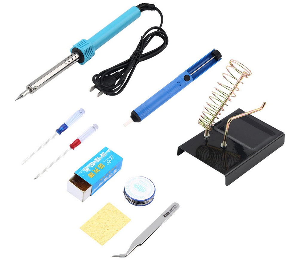 New 9 in 1 DIY Electric Soldering Iron Starter Tool Kit Set with Iron Stand Desoldering Pump