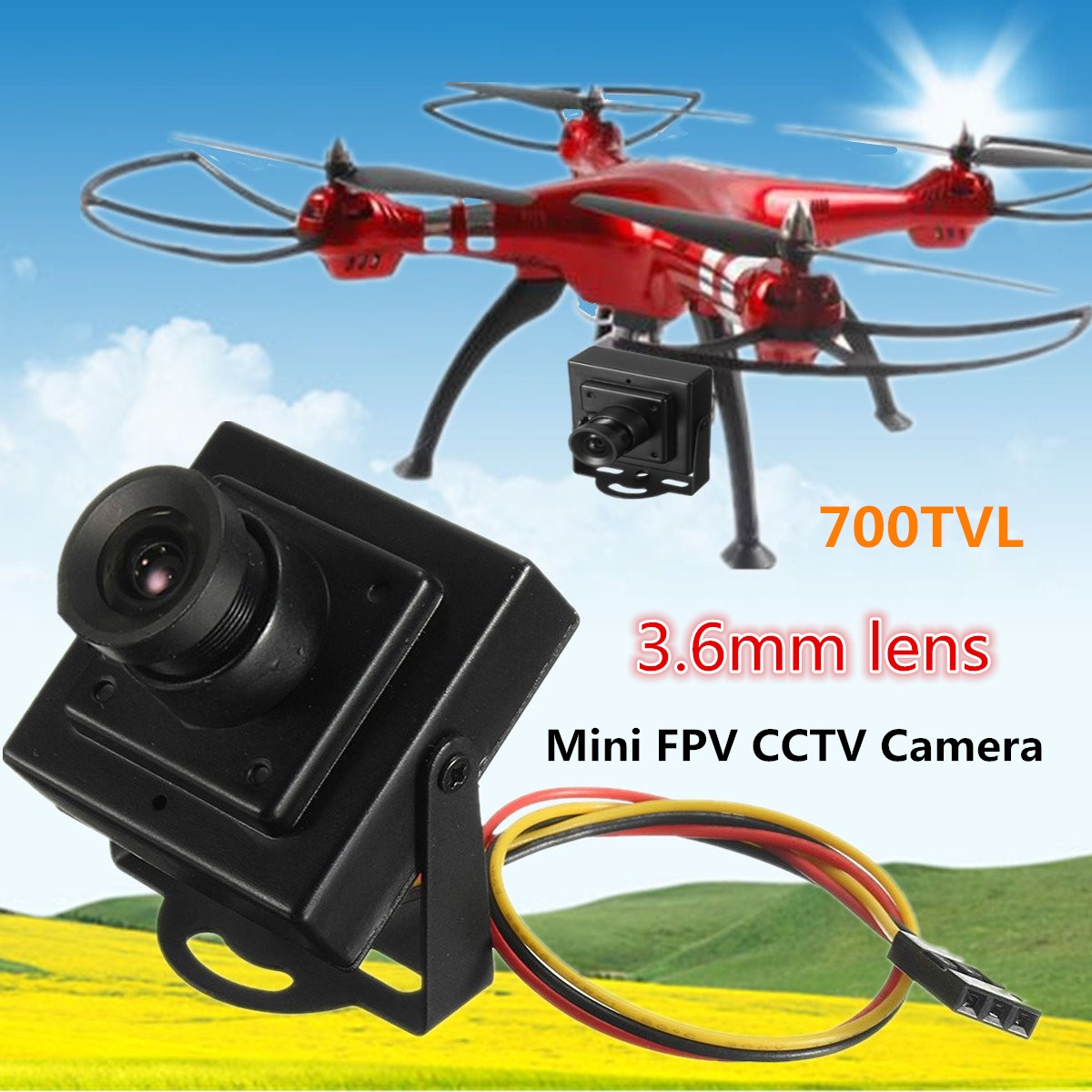 700TVL 3.6mm Lens 1/3 CMOS PAL Mini FPV CCTV Camera Family Monitor"