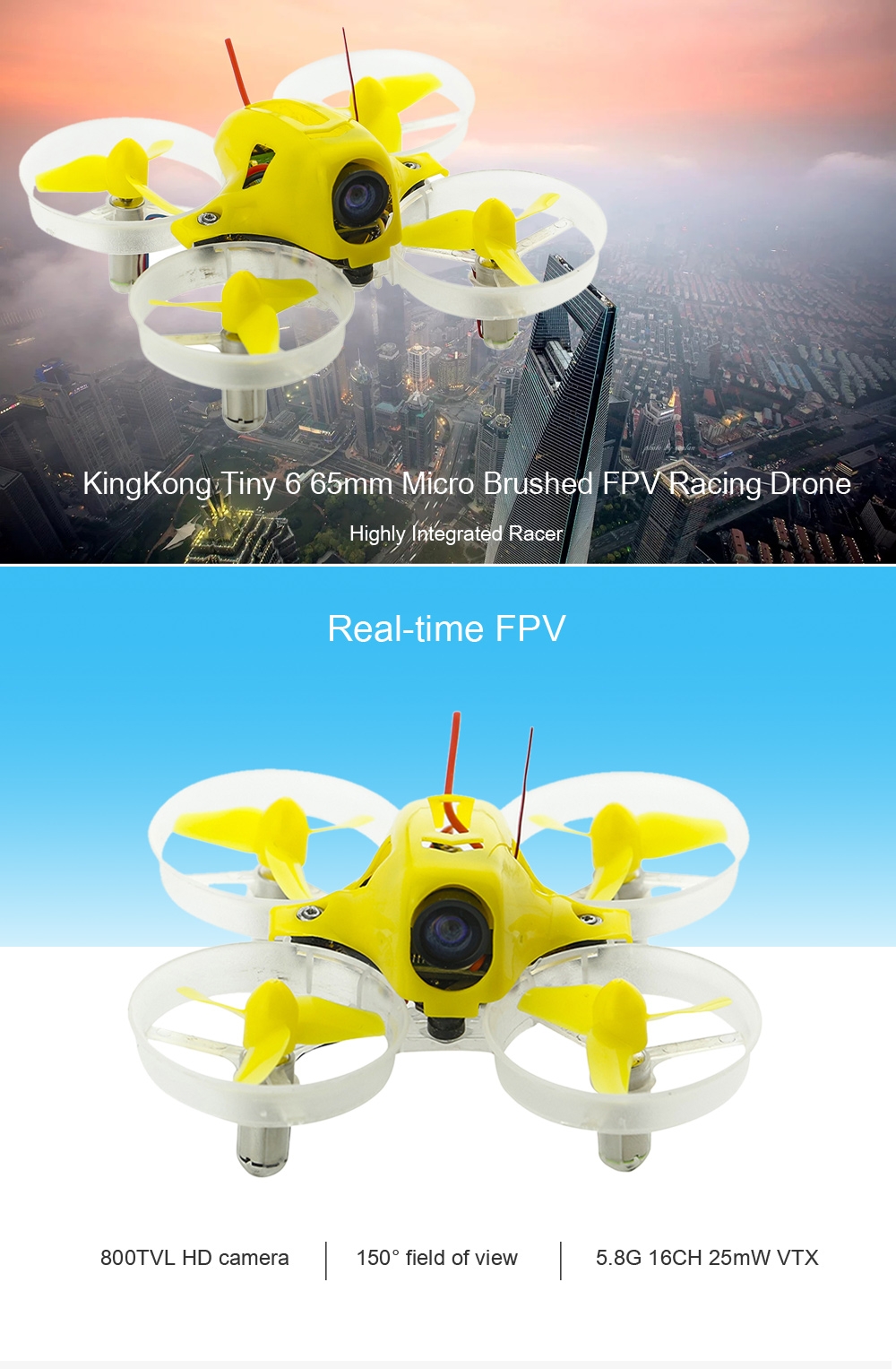 KingKong Tiny 6 65mm Micro Brushed FPV Racing Drone - RTF