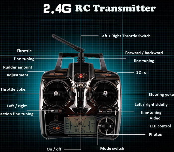 Remote Controller 2.4G RC Transmitter for Wltoys V666 / V666N / V915 / V222 / V913 Quadcopter