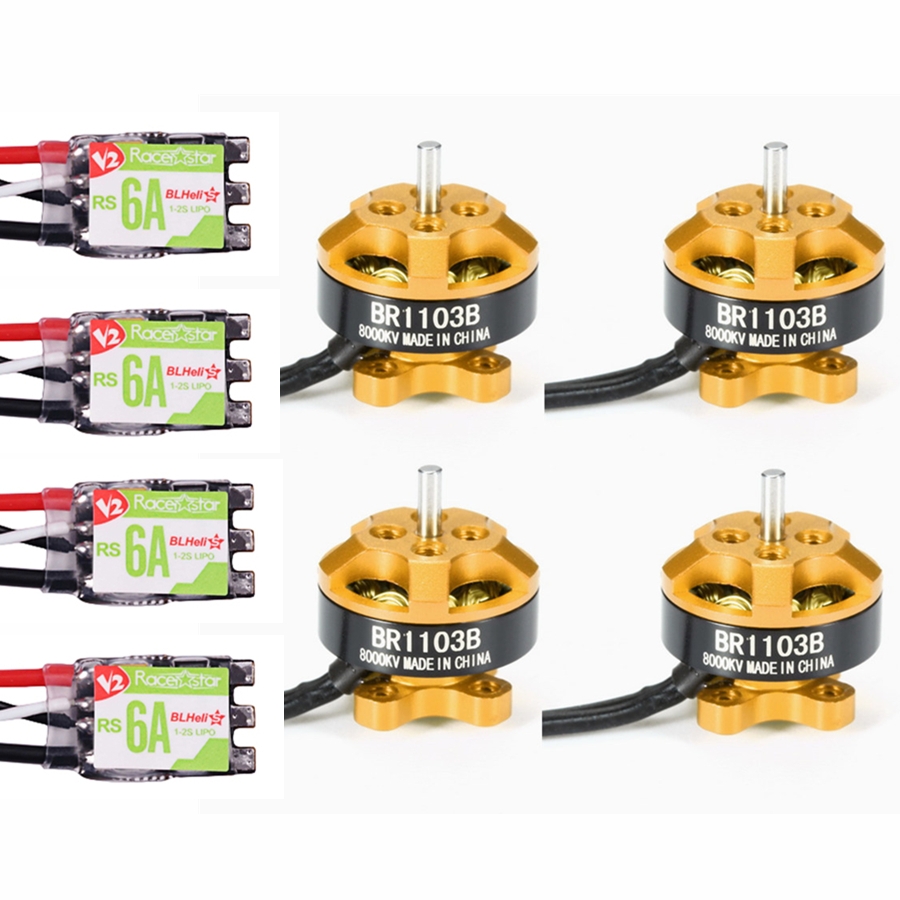 4X Racerstar Racing Edition 1103 BR1103B 8000KV Motor Gold + RS6A V2 BB2 Blheli_S 6A ESC Dshot600