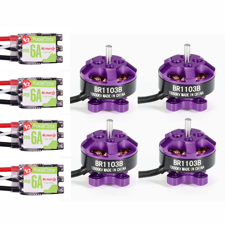 4X Racerstar Racing Edition 1103 BR1103B 10000KV Motor Purple + RS6A V2 BB2 Blheli_S 6A ESC Dshot600