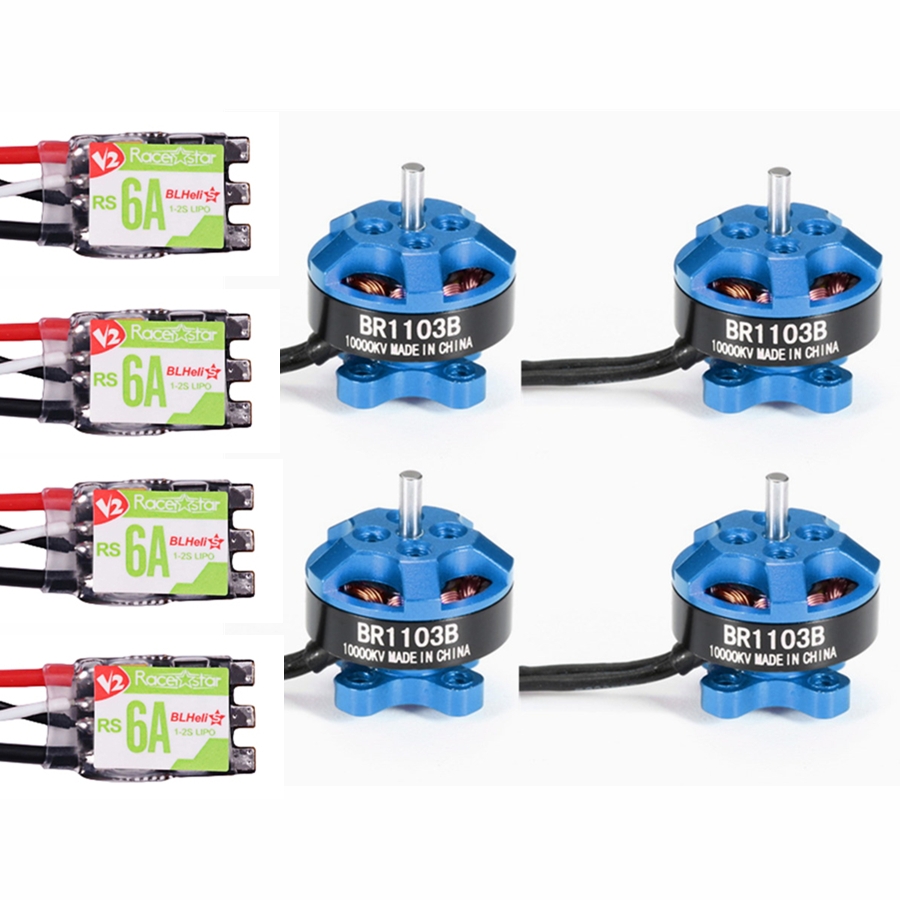 4X Racerstar Racing Edition 1103 BR1103B 10000KV Motor Dark Blue + RS6A V2 Blheli_S 6A ESC Dshot600