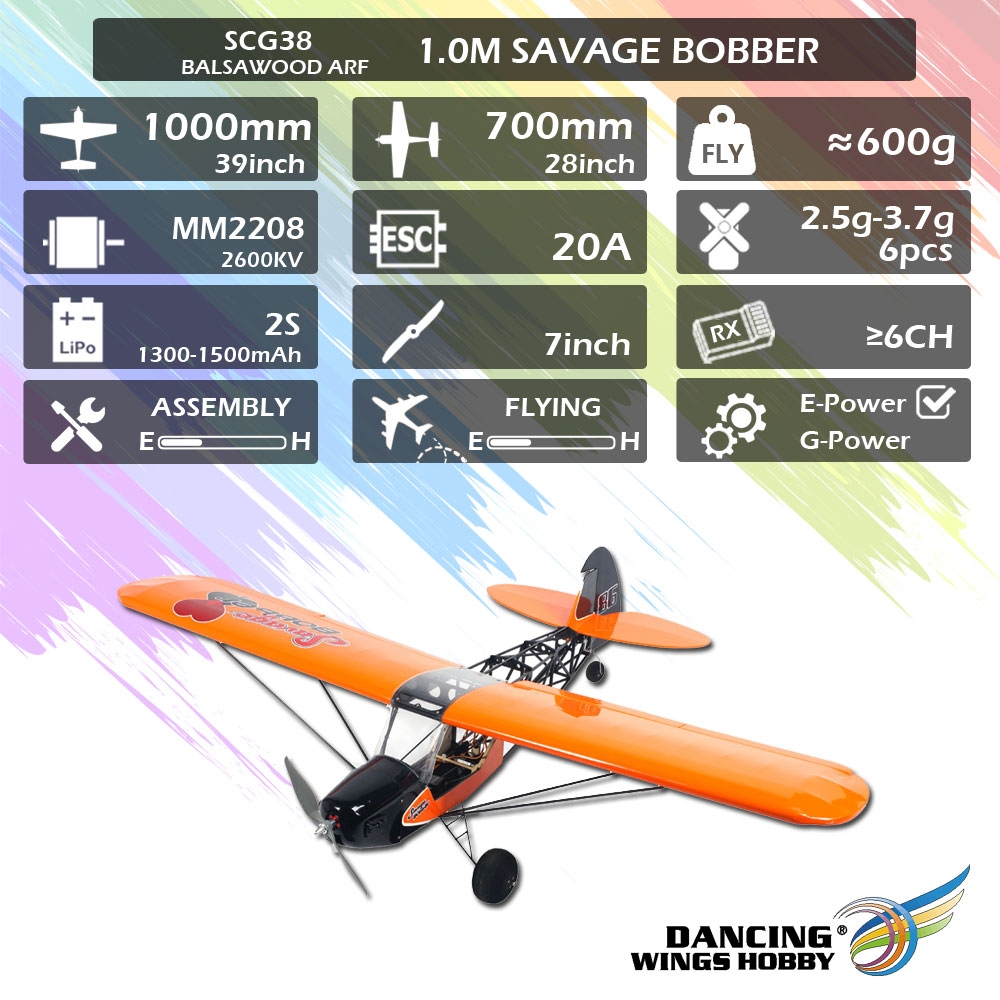 Dancing Wings Hobby SCG38 Savage Bobber 1000mm Wingspan Balsa Wood RC Airplane KIT/PNP