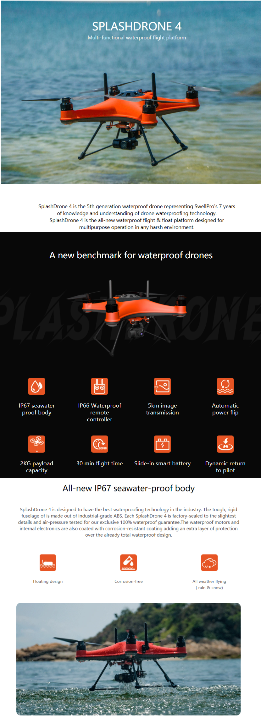 Swellpro SplashDrone 4 Waterproof Drone 5KM FPV with GC1-S/GC2-S/GC3-S Camera Multifunctional RC Quadcopter for Fishing/Aerial Photography