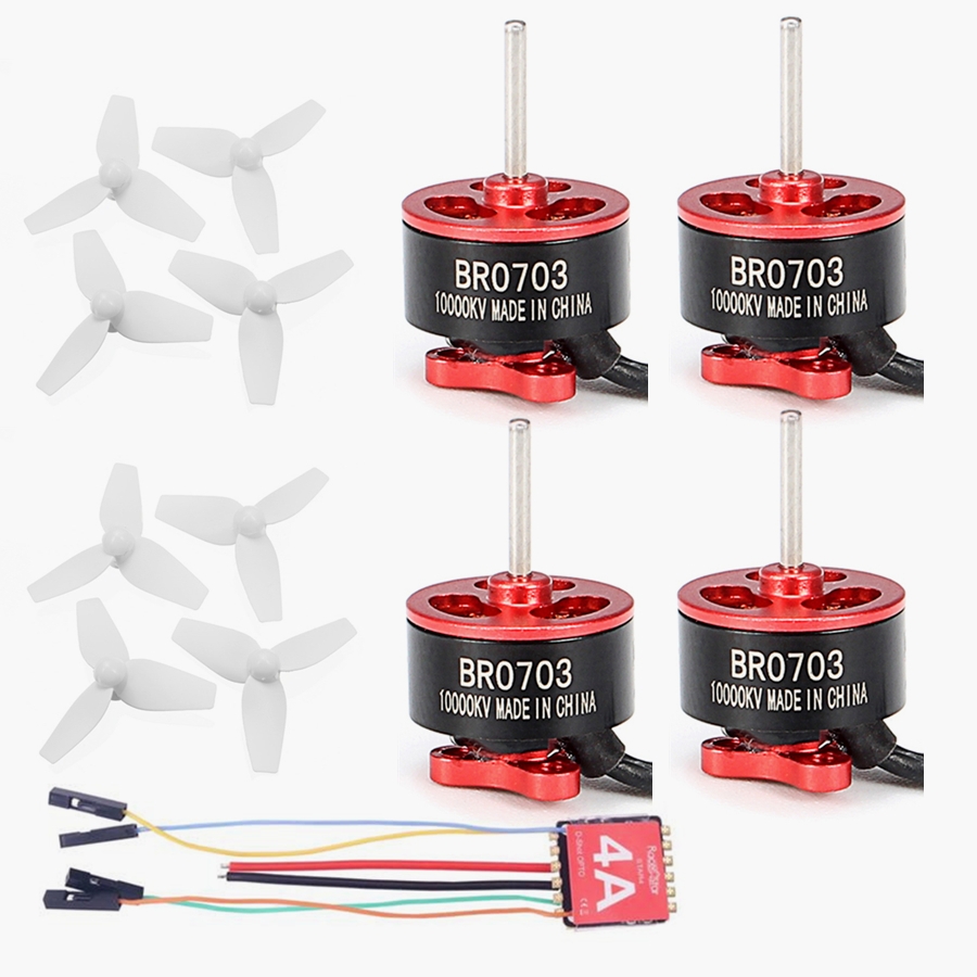 4X Racerstar 0703 BR0703 10000KV 1-2S Motor + Star4 4A 1S Blheli_S Dshot600 ESC + 40mm 1.5 Inch Prop