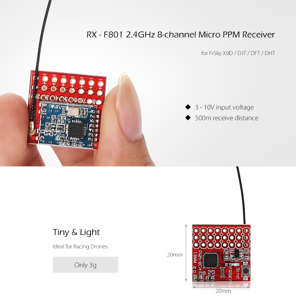 RX - F801 2.4GHz 8-channel Micro PPM Receiver