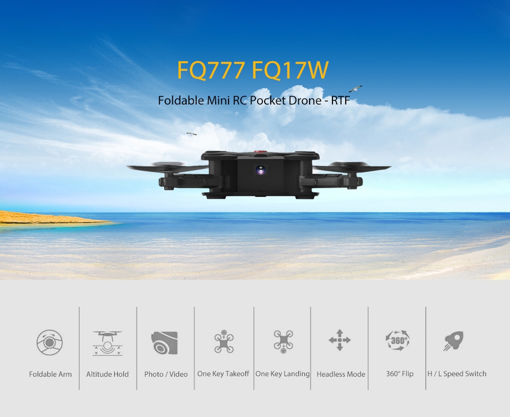 FQ777 FQ17W Foldable Mini RC Pocket Drone - RTF