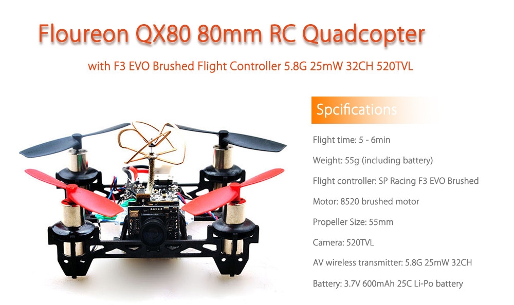 Floureon QX80 80mm Mini RC Quadcopter Frame Kit - PNF