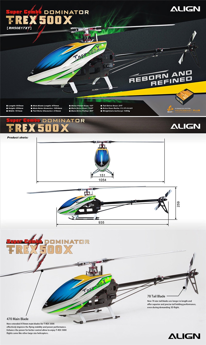 ALIGN T-REX 500X Helicopter Dominator Super Combo 