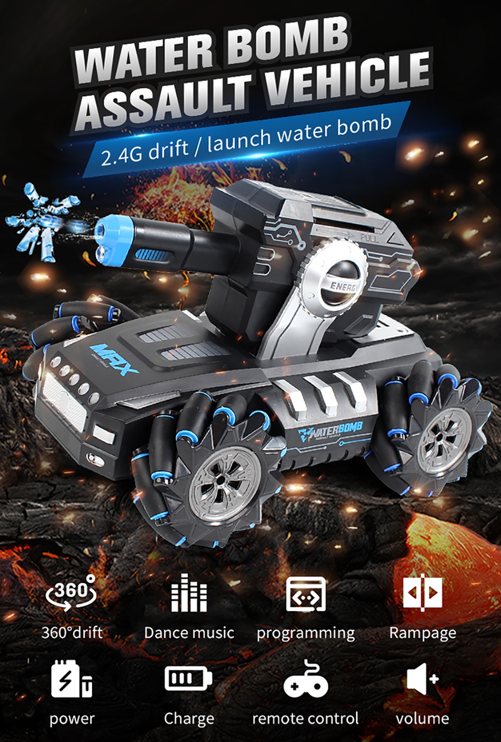 2075A/2076A 2.4G 360 Rotate RC Tank Gesture Controlled Remote Control Stunt Car Vehicles Water Balls Drift Kids Boy Toys