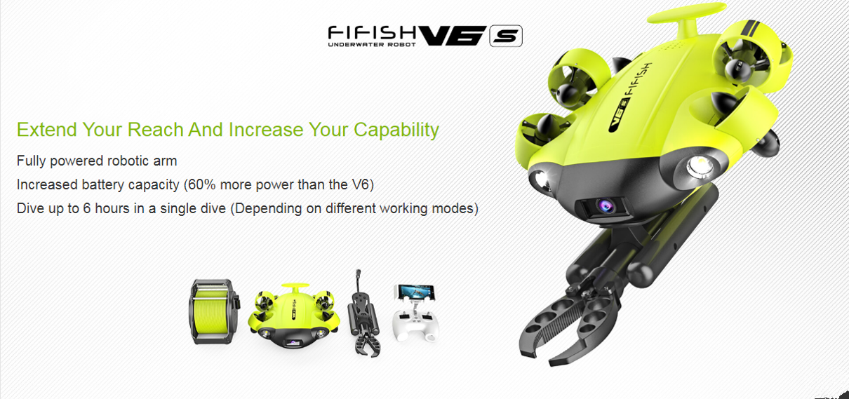 FIFISH V6s Underwater Robot with 4K UHD Camera 100m Depth Rating 6 Hours Working Time Underwater Drone