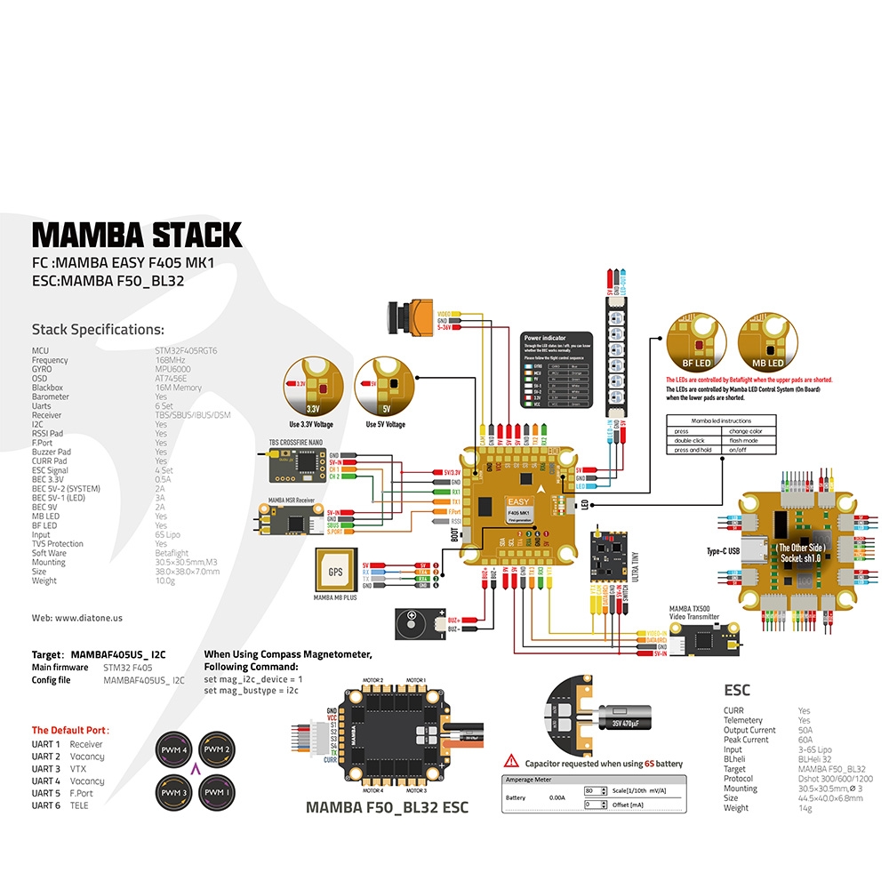 30.5x30.5mm MAMBA Stack Easy F405 MK1 Flight Controller F50_BL32 50A 3-6S Blheli_32 Brushless ESC for RC Drone FPV Racing