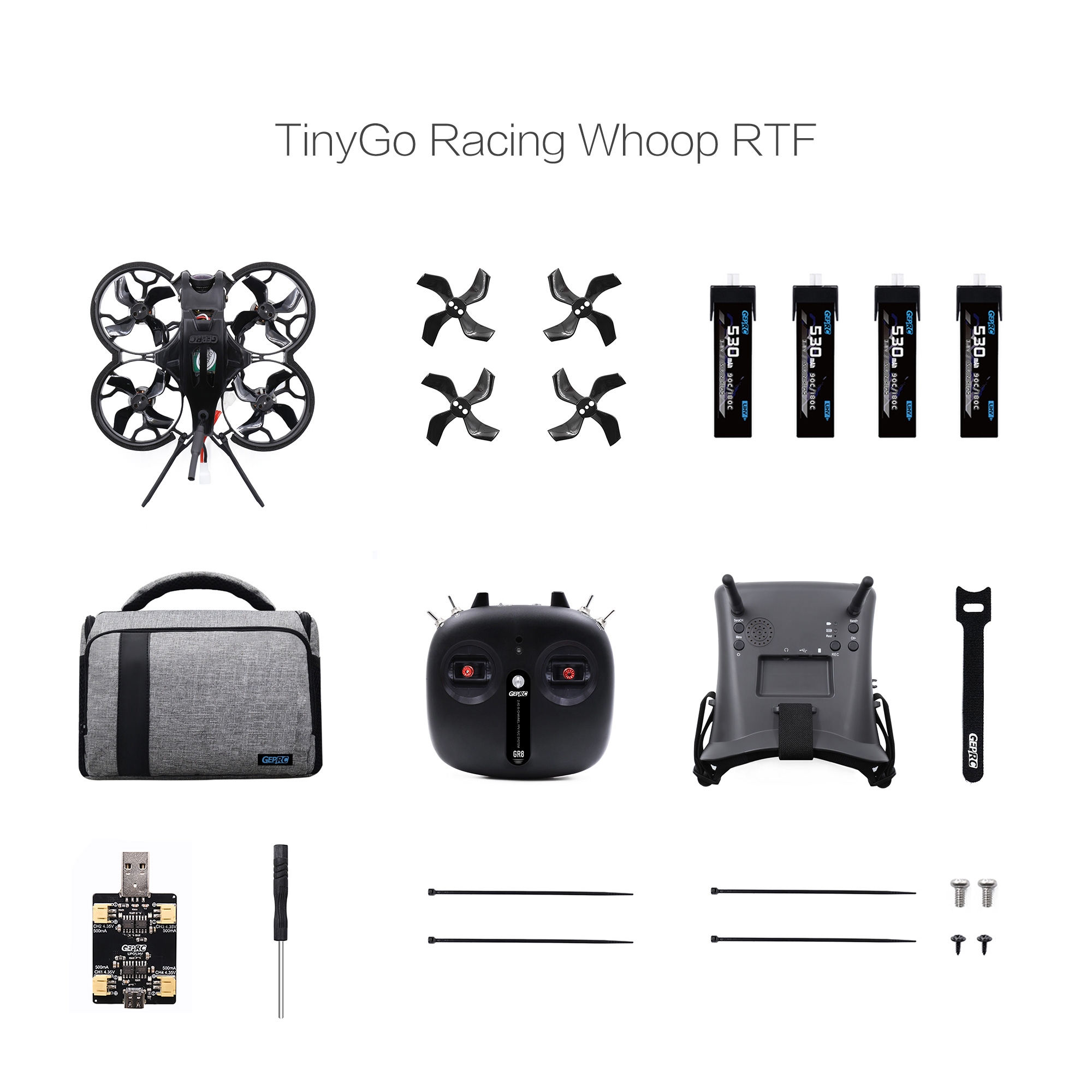 GEPRC TinyGO 1.6inch 2S FPV Indoor Whoop Runcam Nano2 +GR8 Remote Controller+RG1 Goggles RTF Ready To Fly FPV Racing RC Drone