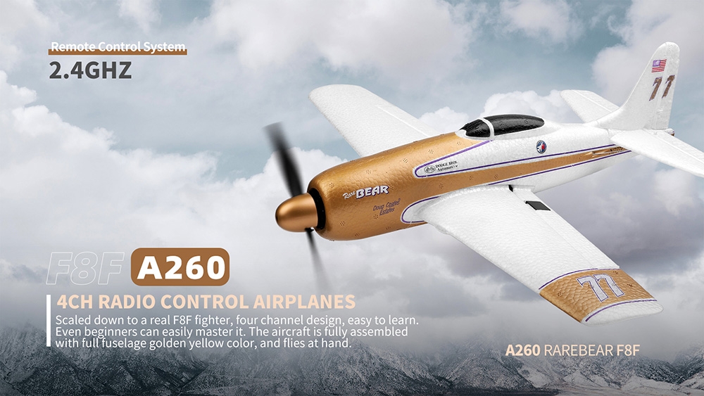 XK A260 Rarebear F8F Истребитель 380 мм Размах крыла 2,4 ГГц 4CH Система 3D / 6G EPP RC Самолет для начинающих RTF