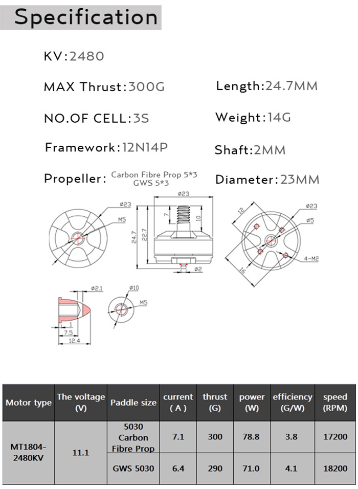 EMAX MT1804 2480KV Brushless CW Motor for DIY Remote Control Multicopter