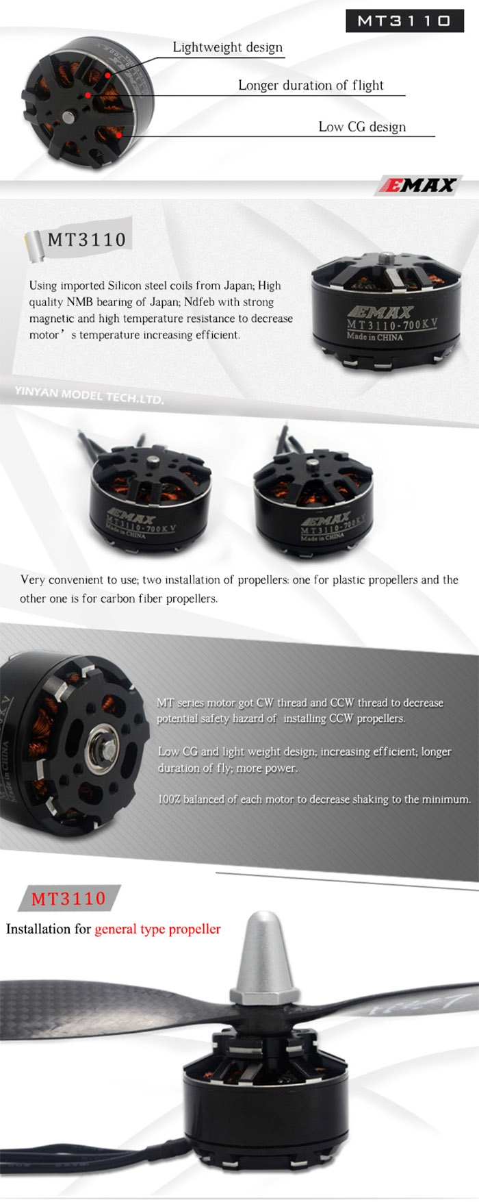 EMAX MT Series MT3110 700KV Brushless Multi Copters Motor Multi - rotor Quadcopter RC Models Spare Parts