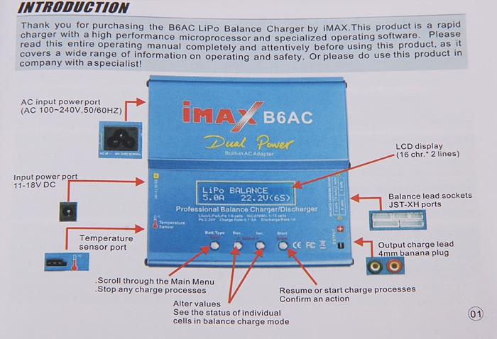 IMax B6 LCD Digital RC Lipo NiMh Battery Balance Charger + EU AC Power Adapter Cord