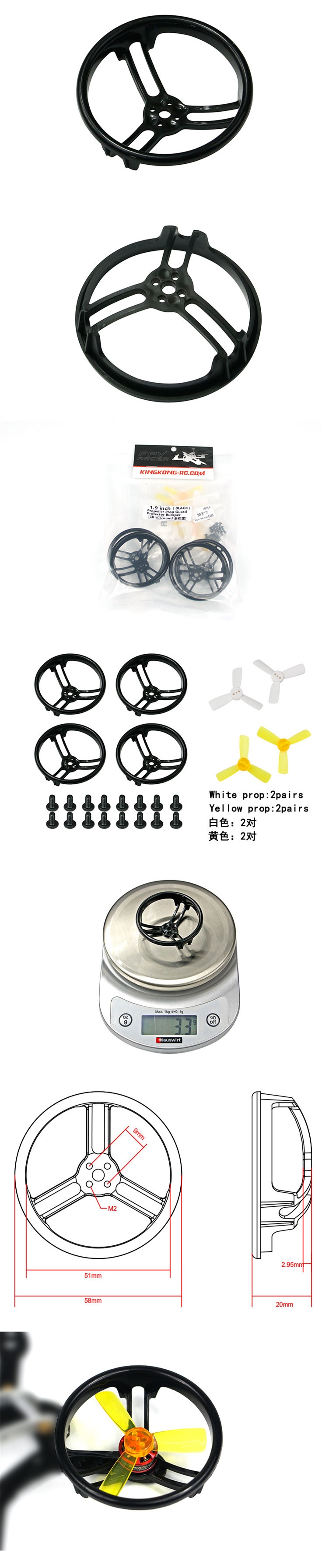 4 PCS Kingkong 1.9 Inch Propeller Protective Guard with 4 Pairs 1935 Propeller